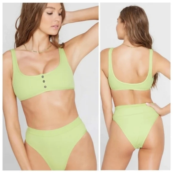 L*Space Bikini Set Robbie Top Frenchi Bottom High Rise Mojito Green - Picture 3 of 4